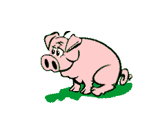 A cartoon pig sitting cutely