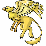 A mythical griffin that is colored gold.