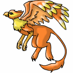 A mythical griffin that is colored orange.