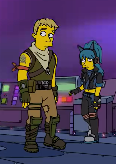 The Jonesy the First Fortnite skin drawn in the Simpsons style.